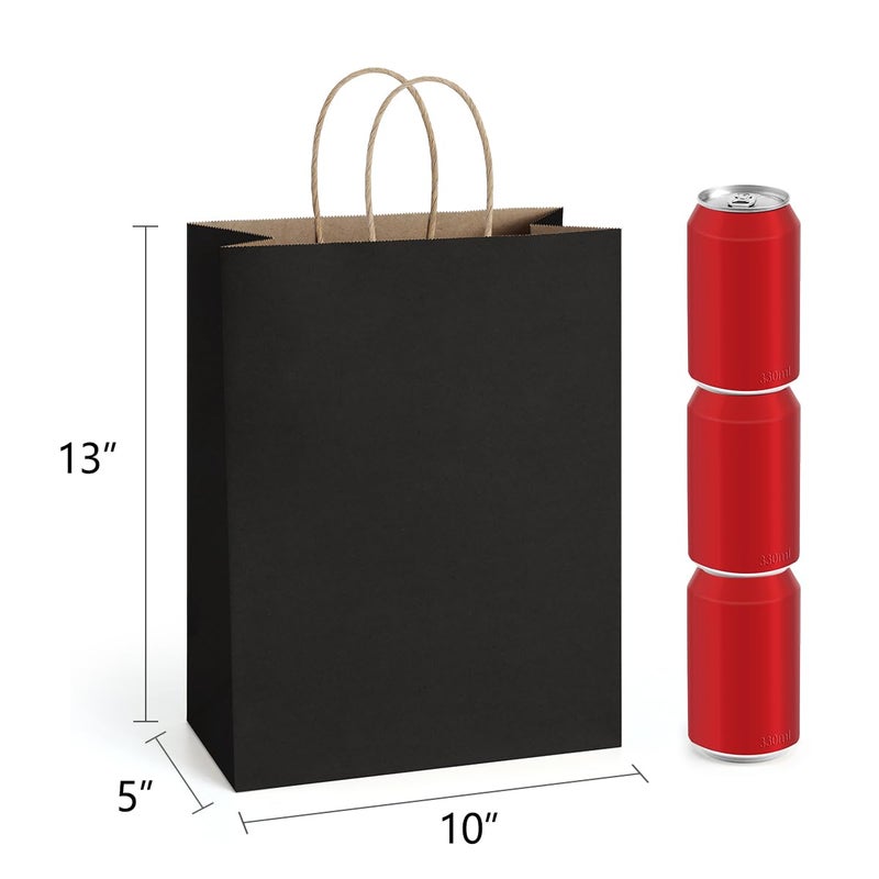 BagDream Gift Bags 10x5x13 50Pack Kraft Paper Shopping Bags with handles Bulk, for Shopping, Retail, Merchandise, Party Favor, Business, 100% Recycled Black Large Paper Gift Sacks - Image 2